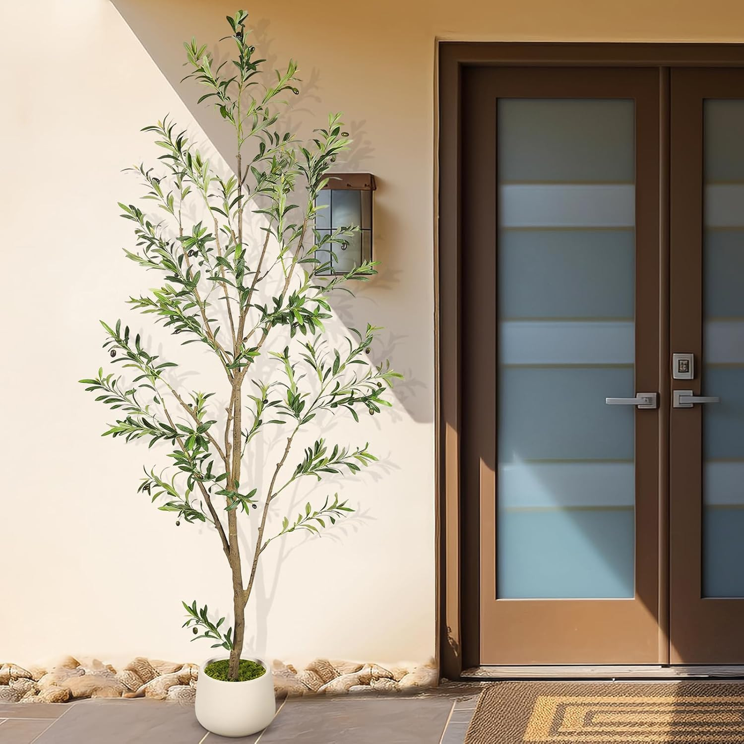 9FT Tall Faux Olive Tree with White Planter – Lifelike Indoor Decor