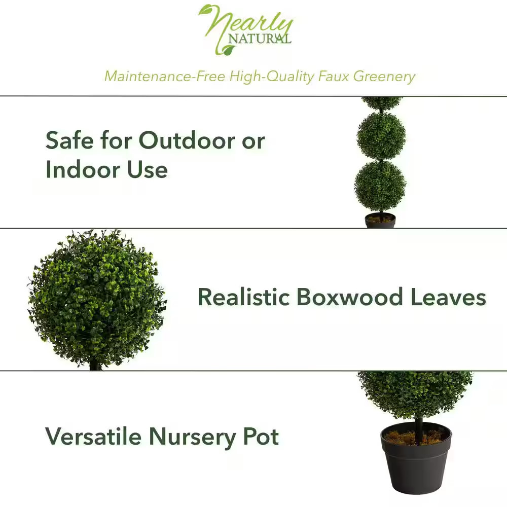 3 Ft. Boxwood Triple Ball Topiary Artificial Tree (Indoor/Outdoor)