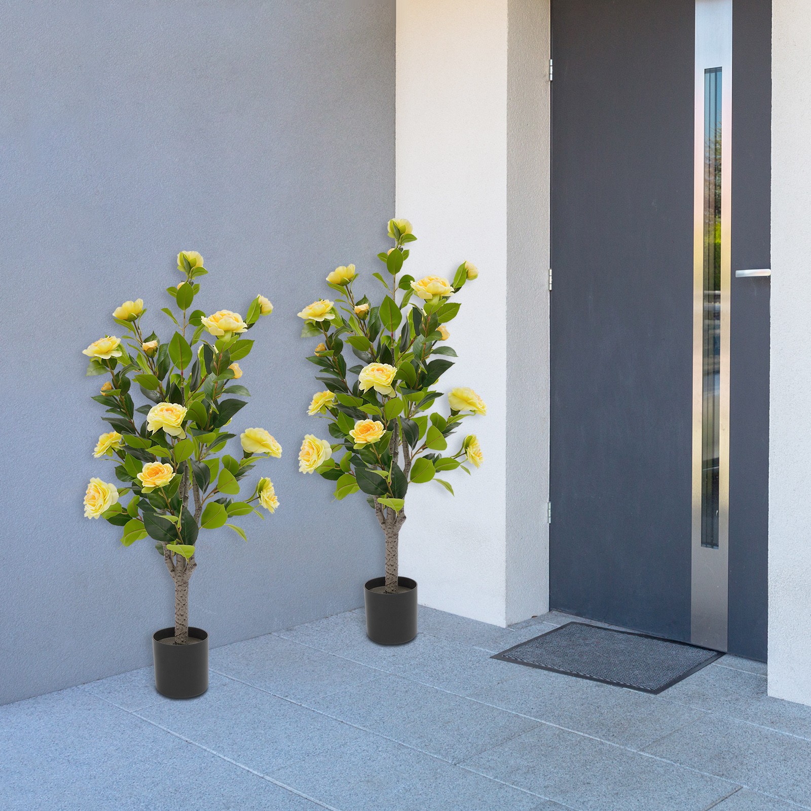 2 Pack Artificial Tea Rose Tree Artificial Plant 20 Yellow Flowers Each Piece