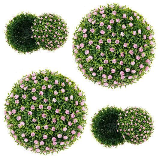 2 PCS Artificial Plant Topiary Balls 17.5 Inch Faux Decorative Balls with Pink F