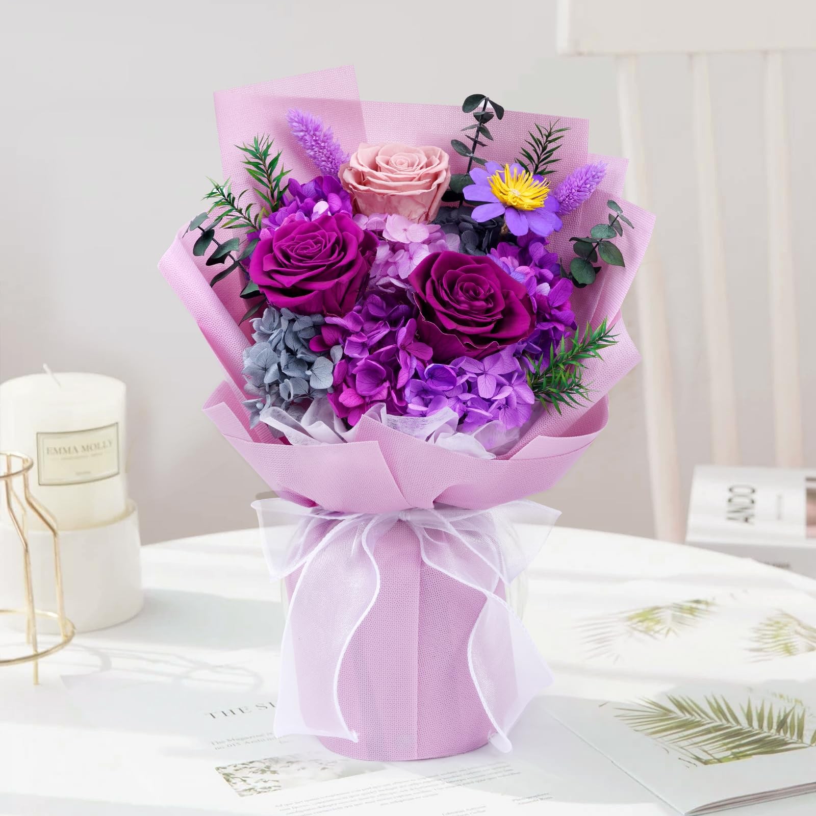 Preserved Flowers, Purple Fresh Bouquet with Gift Box, Flowers for Delivery, …