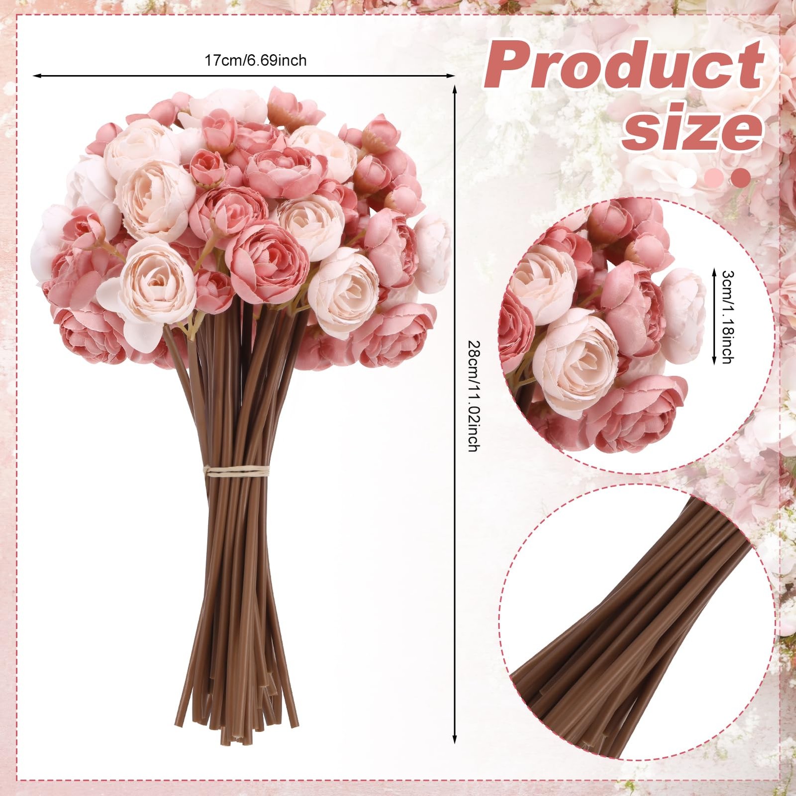 24 PCS Dusty Rose Silk Mini Ranunculus Artificial Wedding Filler Flowers Decor