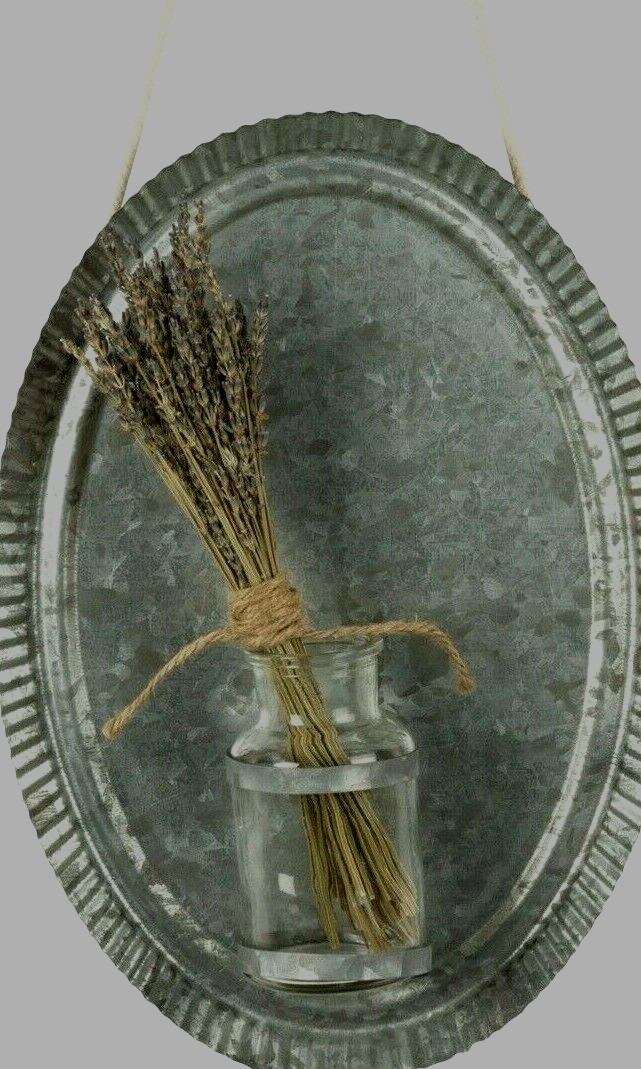 Tin Wall Plaque with glass Vase in distressed Tin