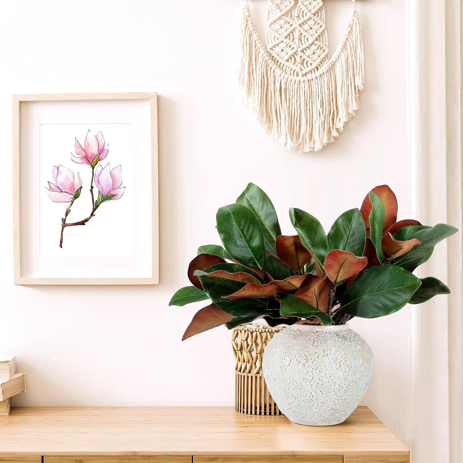 6 Pcs Magnolia Artificial Leaves Branches 3D Magnolia Pick Real Touch Faux Stems