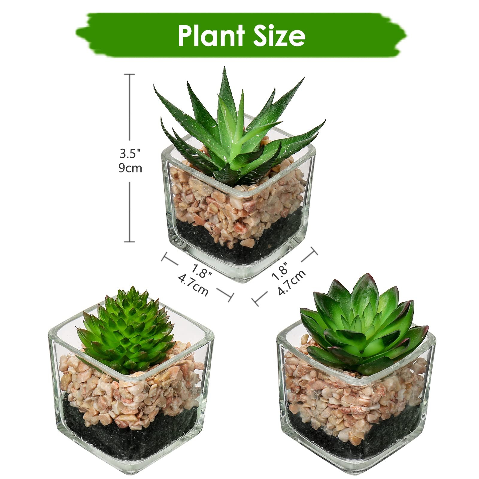 Set Of 3 Succulents Plants Artificial In Glass Pots Small Fake Succulents Plants