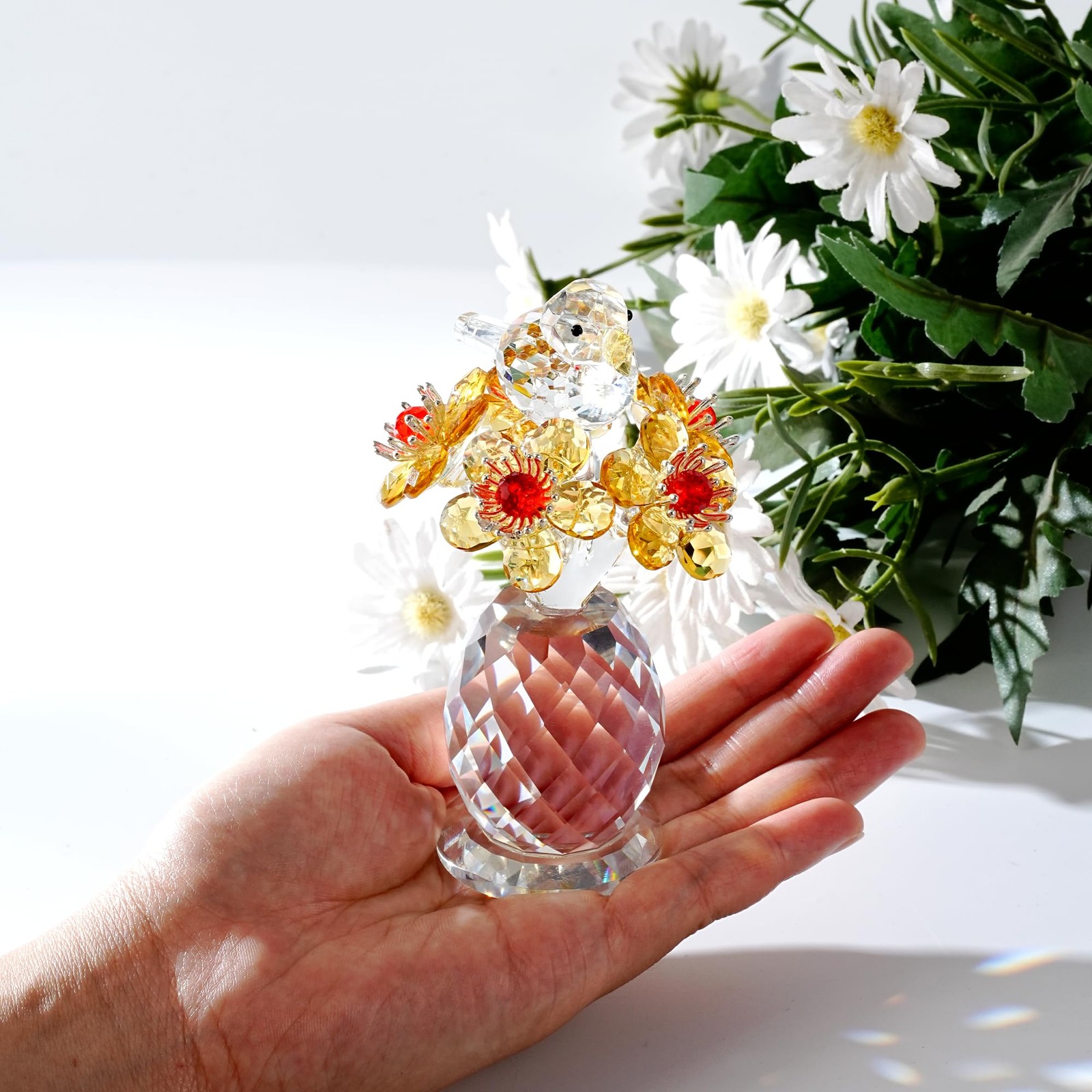 CNCRMEM Crystal Bird & Forget-Me-Not Flower Figurine,3×4 inch Glass Flower