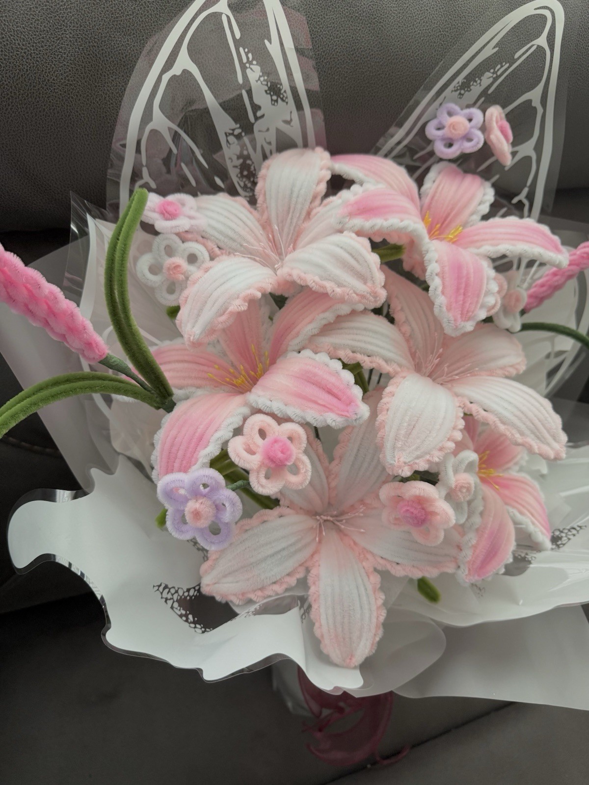 Handmade Lily Butterfly Bouquet | Pipe Cleaner Flowers | Artificial Floral Gift