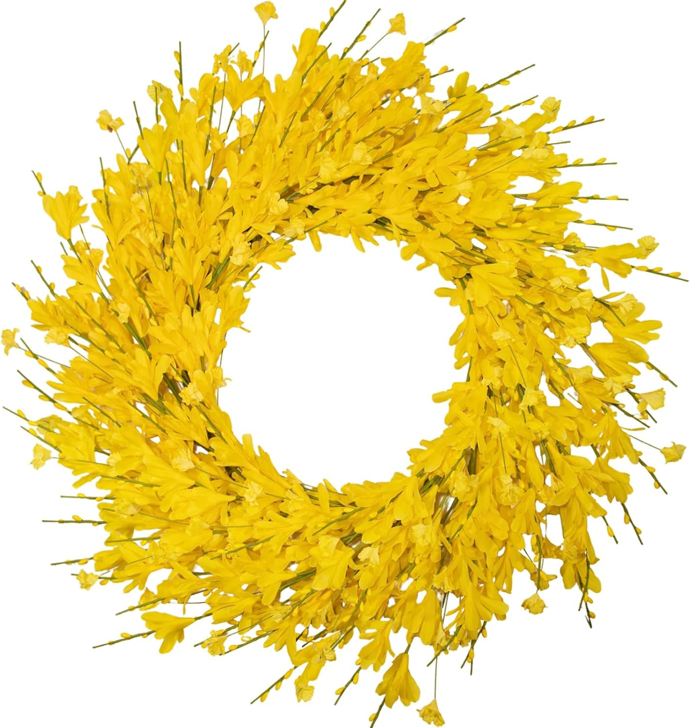 24 Inch Artificial Yellow Forsythia Flower Wreaths, Silk Leaves Paper Floral