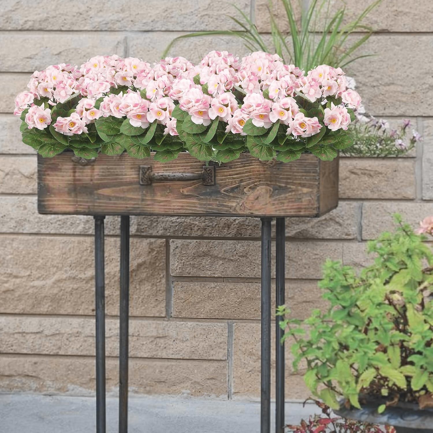 Set of 2 UV-Resistant Pink Silk Geraniums – Perfect for Indoor and Outdoor Decor