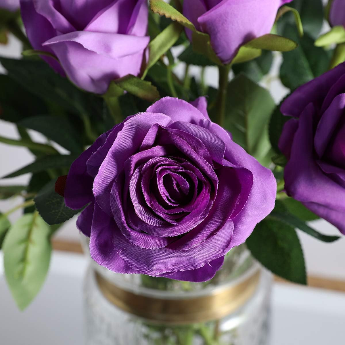 12PCS Artificial Silk Flowers Realistic Roses Bouquet Long Stem for Home Wedding