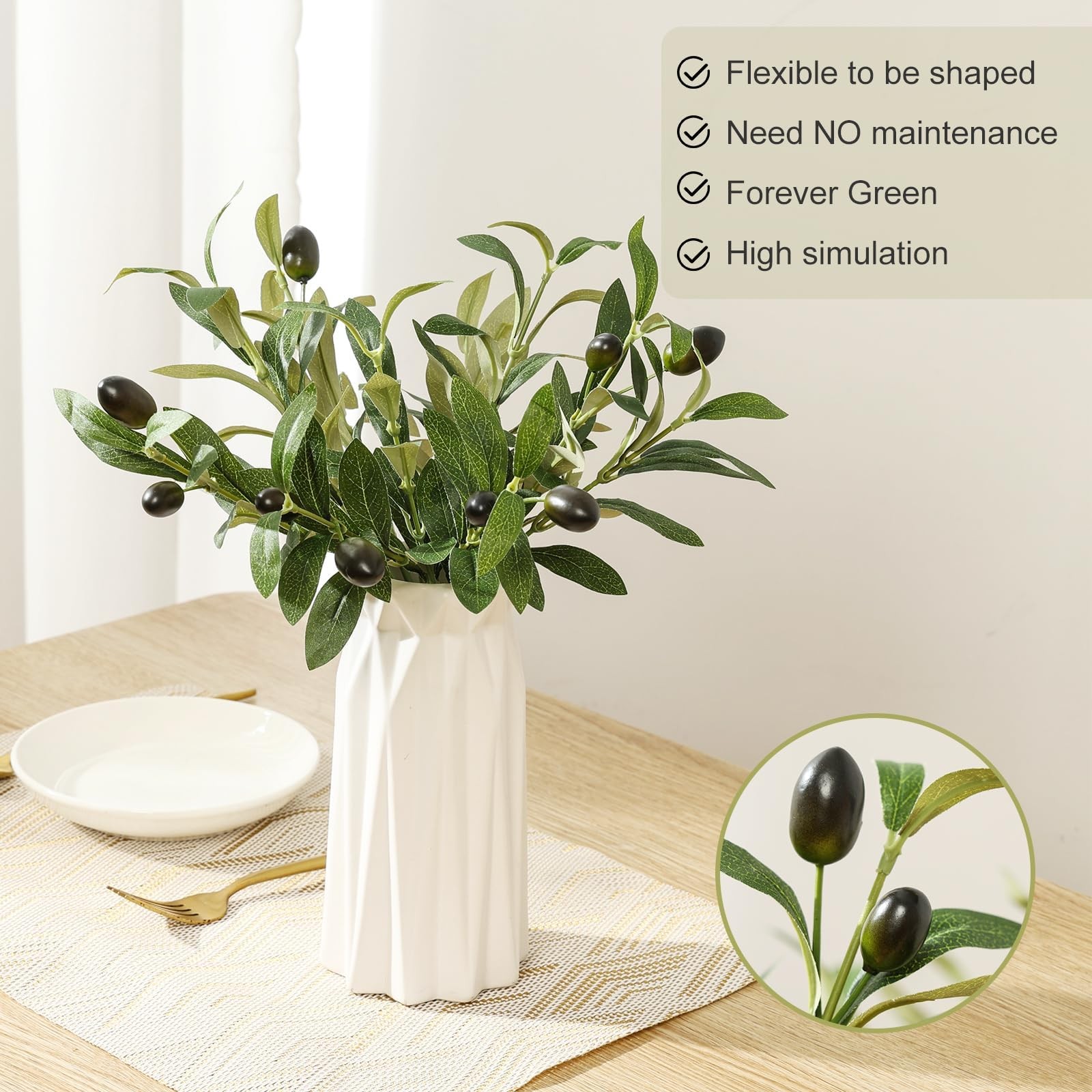 10pcs Faux Olive Leaves Stems 10â€ Tall Artificial Plants Olive Tree Branches