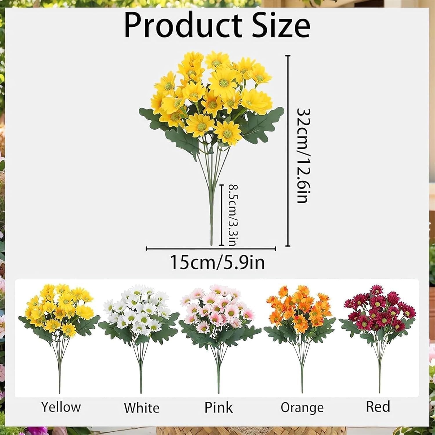 Durable Outdoor Decor – 5PCS Waterproof Yellow Mums with Eucalyptus Leaves