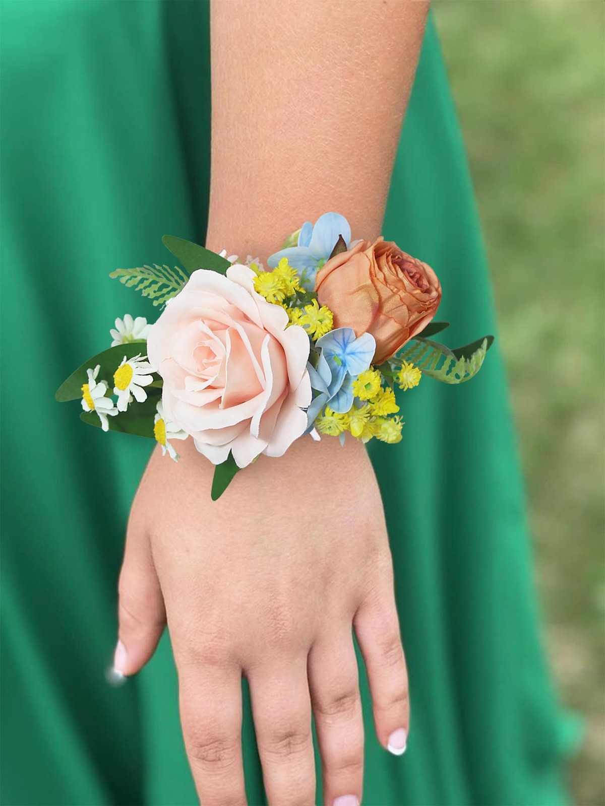 2Pcs Pink Blue Wrist Corsage for Wedding, Prom, Homecoming