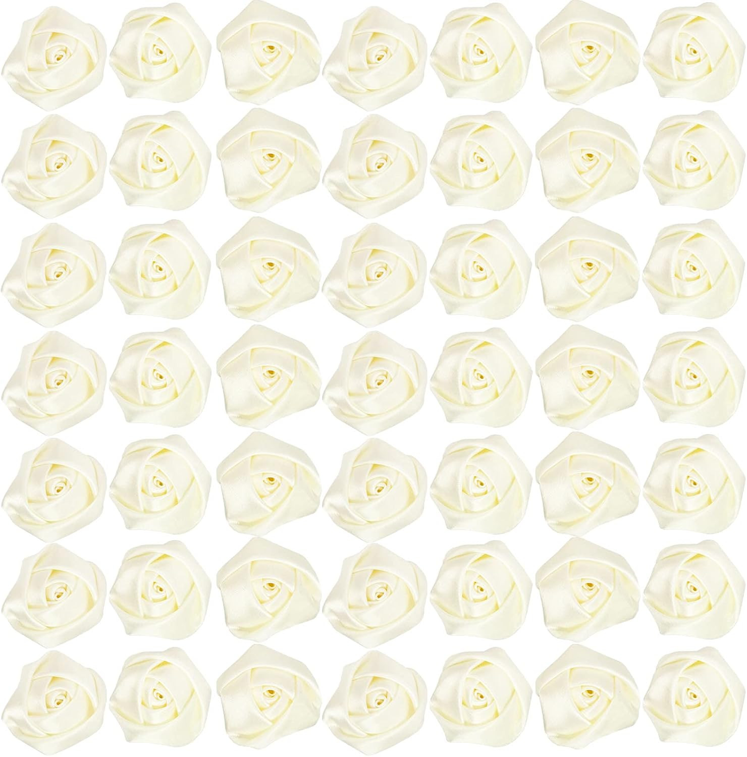 50Pcs Satin Ribbon Rose 4D Handmade Fabric Flowers 1.4″ for DIY Wedding Bouquet