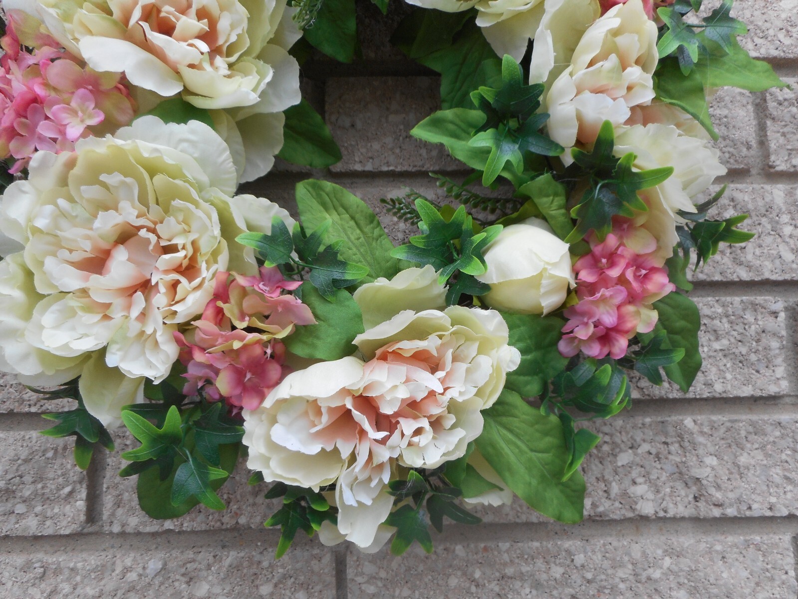 17″ Green Pink Peony Pink Hydrangea Floral Summer Grapevine Door Wreath