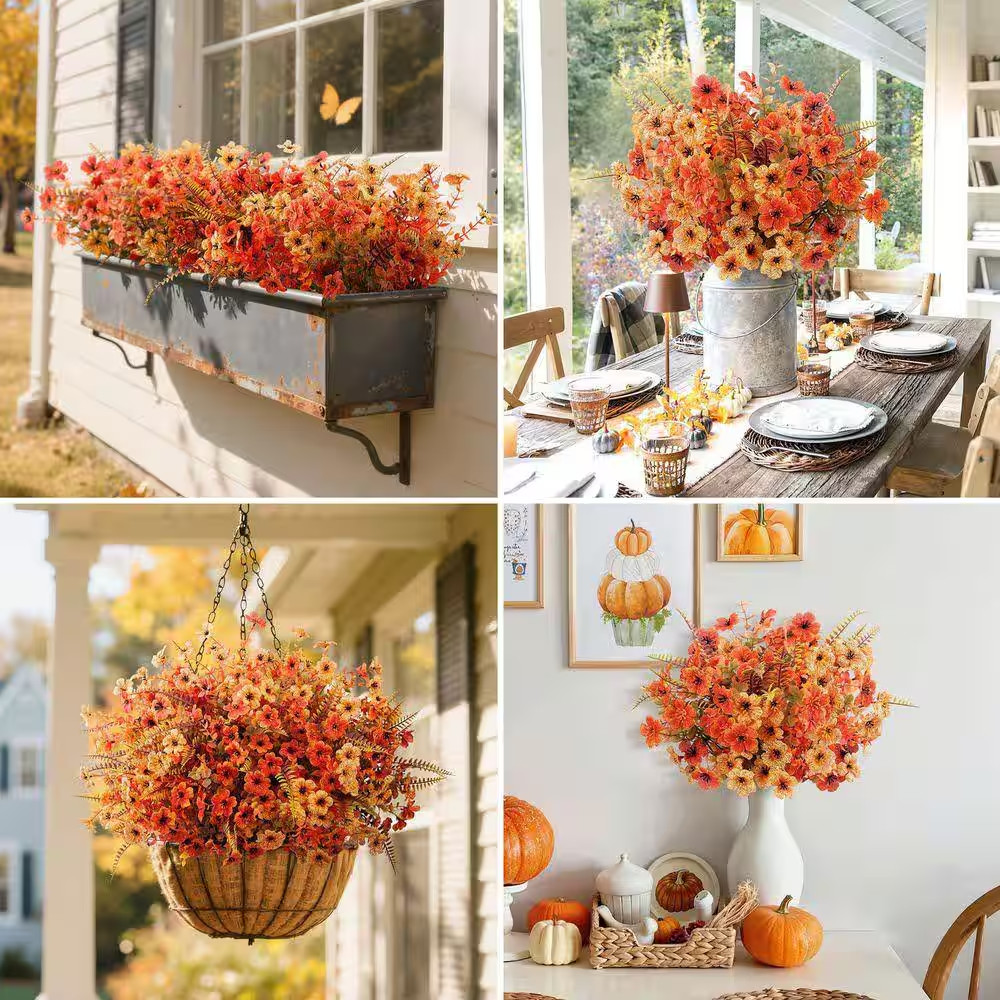 14.5 In. 20 Bundles Orange Artificial Fall Flowers, UV Resistant Silk Daisy Faux