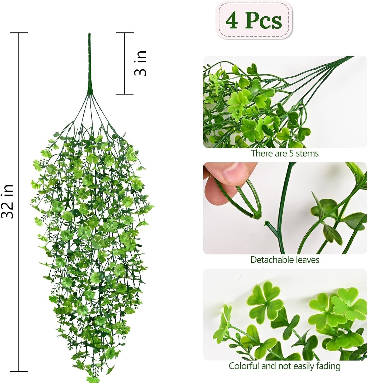 4pcs Fade Resistant Artificial Hanging Plants for Home and Office Aesthetics