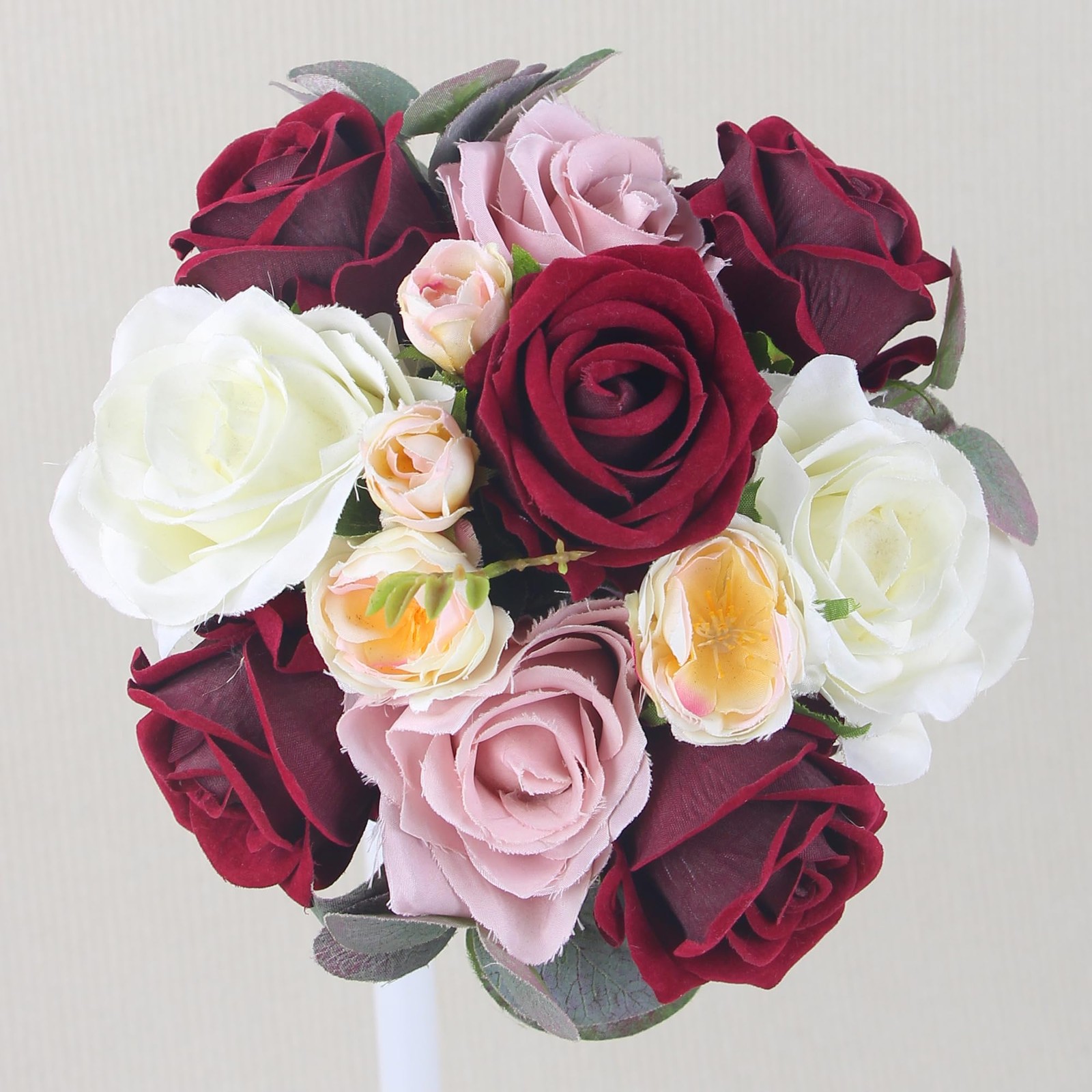 7in Burgundy Silk Bridesmaid Bridal Bouquet Wedding Artificial Flowers