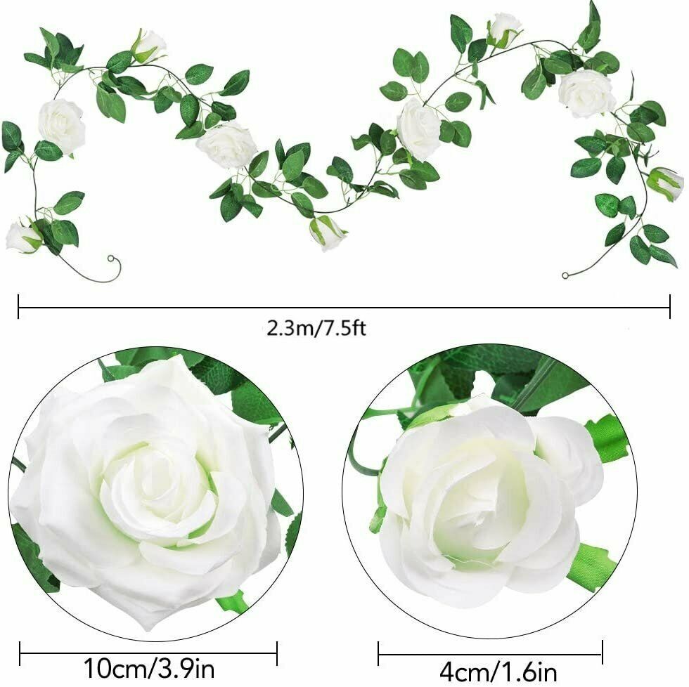 3PCS 7.5 Ft Artificial Fake Rose Vine Garland Hanging Plants Home Wedding Decor