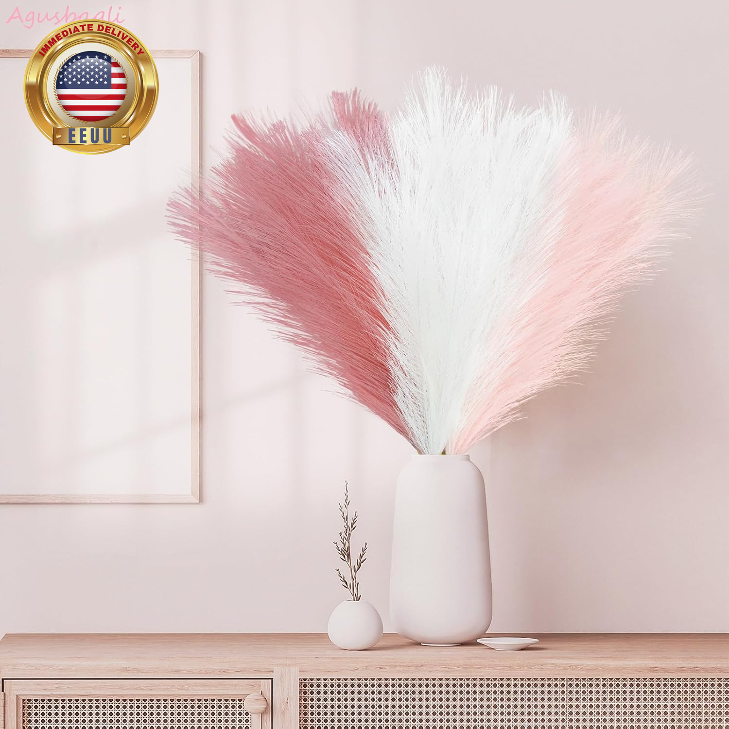 30Pcs Pink Faux Pampas Grass, 21.6In Fluffy Artificial Colored Pompas Grass Shor