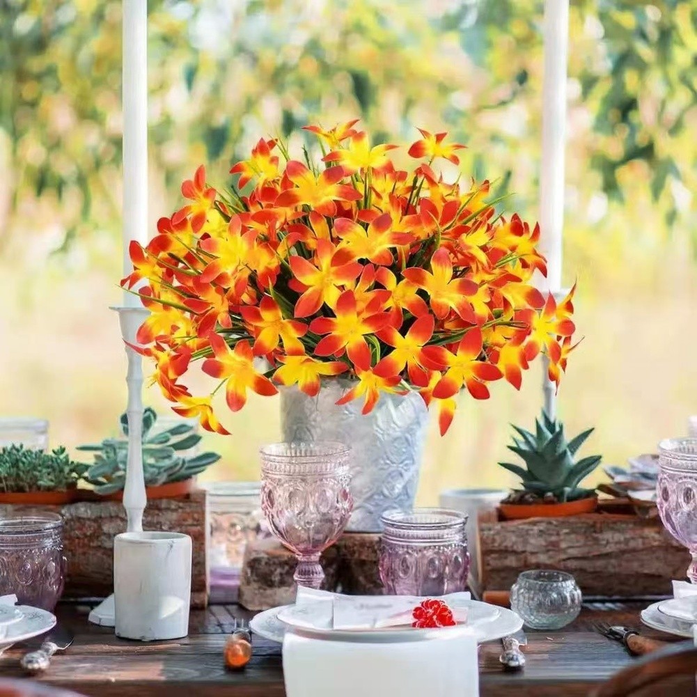 Faux Lily Flower Bouquet 35cm Height Plastic Silk Material for Home Office Use