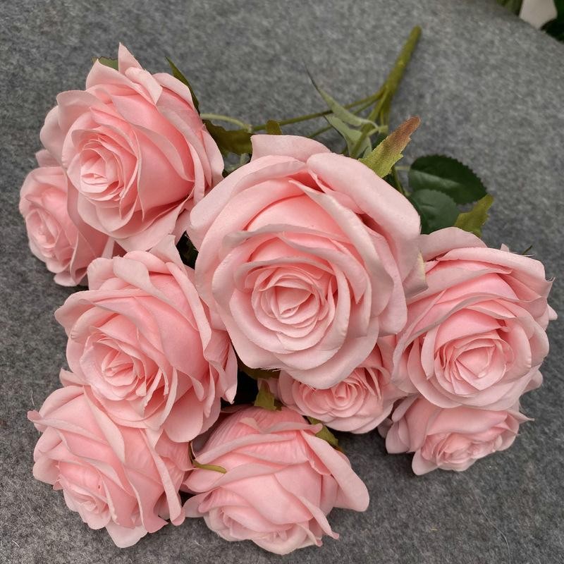 Artificial 9 Head Rose Bouquet Wedding Decoration Silk Flowers Photo Props