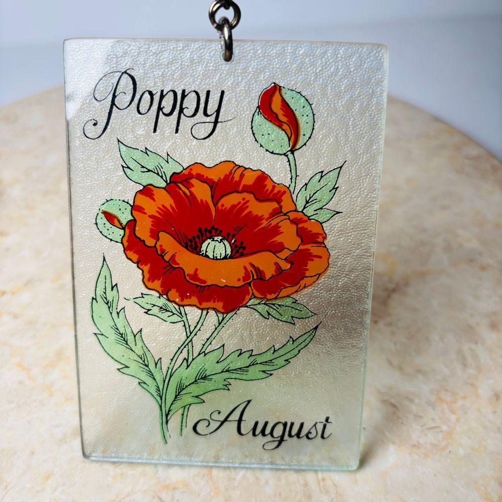 Retro Hanging Stained Glass Poppy August Birth Month Flower Decor Sun Catcher