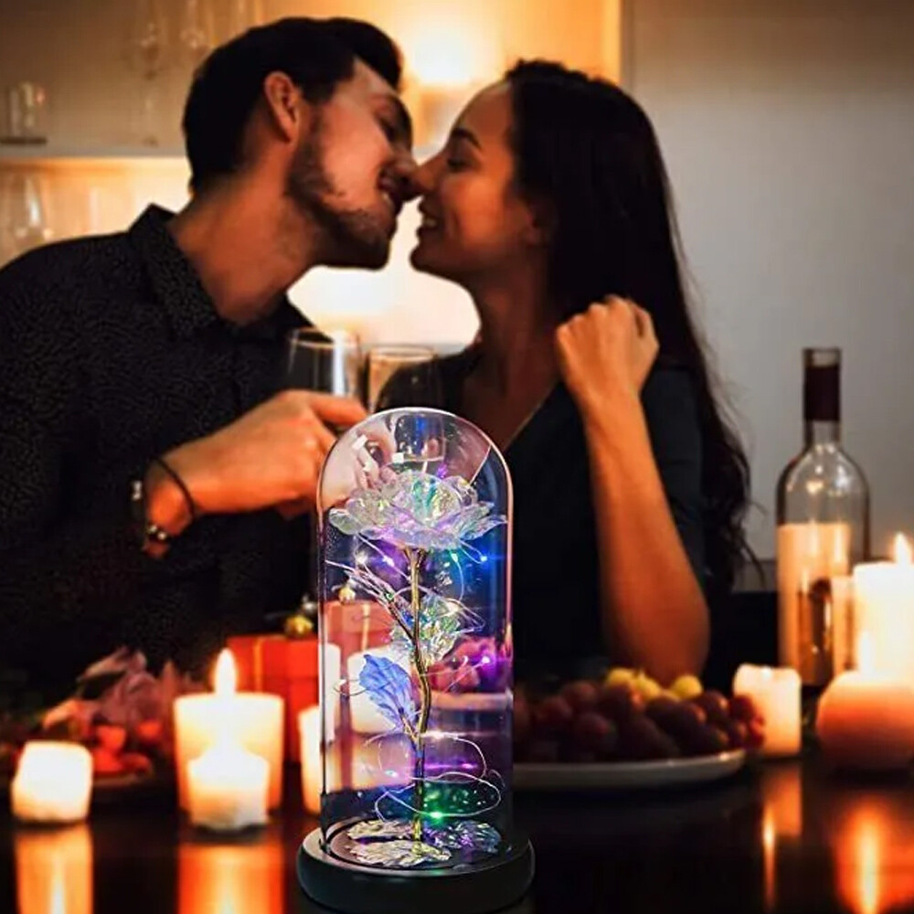 Preserved Forever Valentines Day Flower Gifts for Her Glass Light Up Rose Gifts