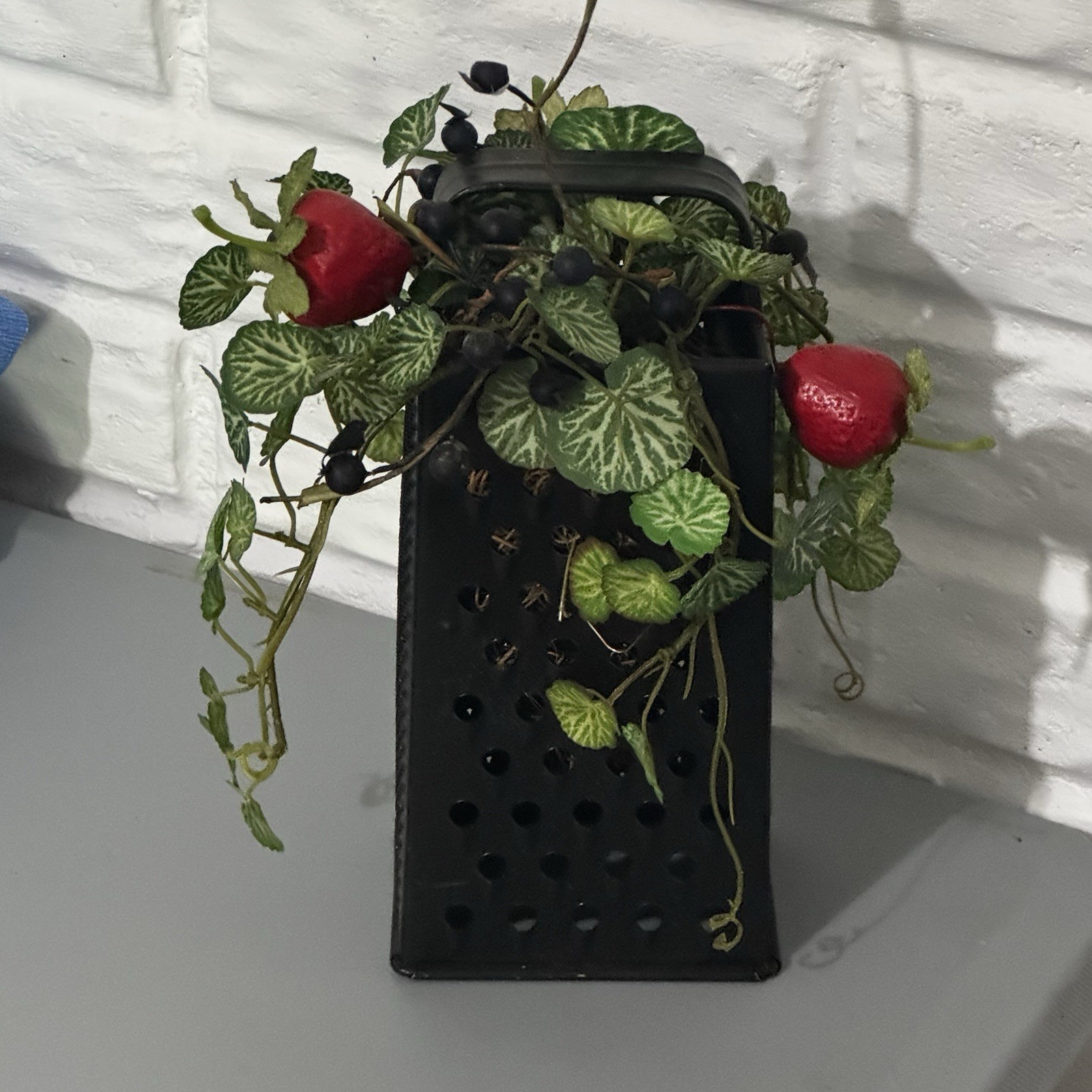 Decorative Cheese Grater Hand Painted Blueberries Strawberries Black Decor