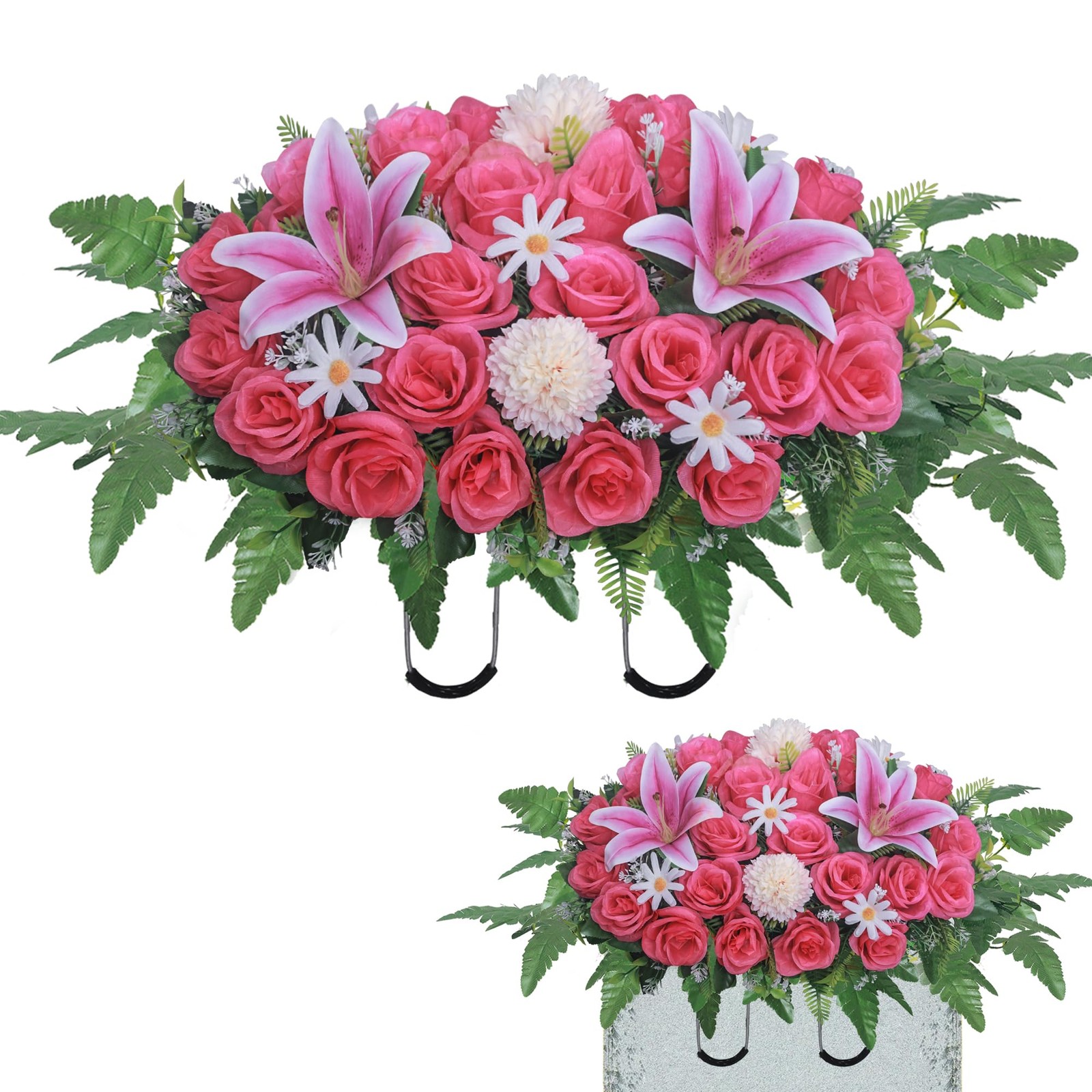 Lodou Artificial Cemetery Flower Saddles,Headstone Saddles for Graves,Lily Ro…