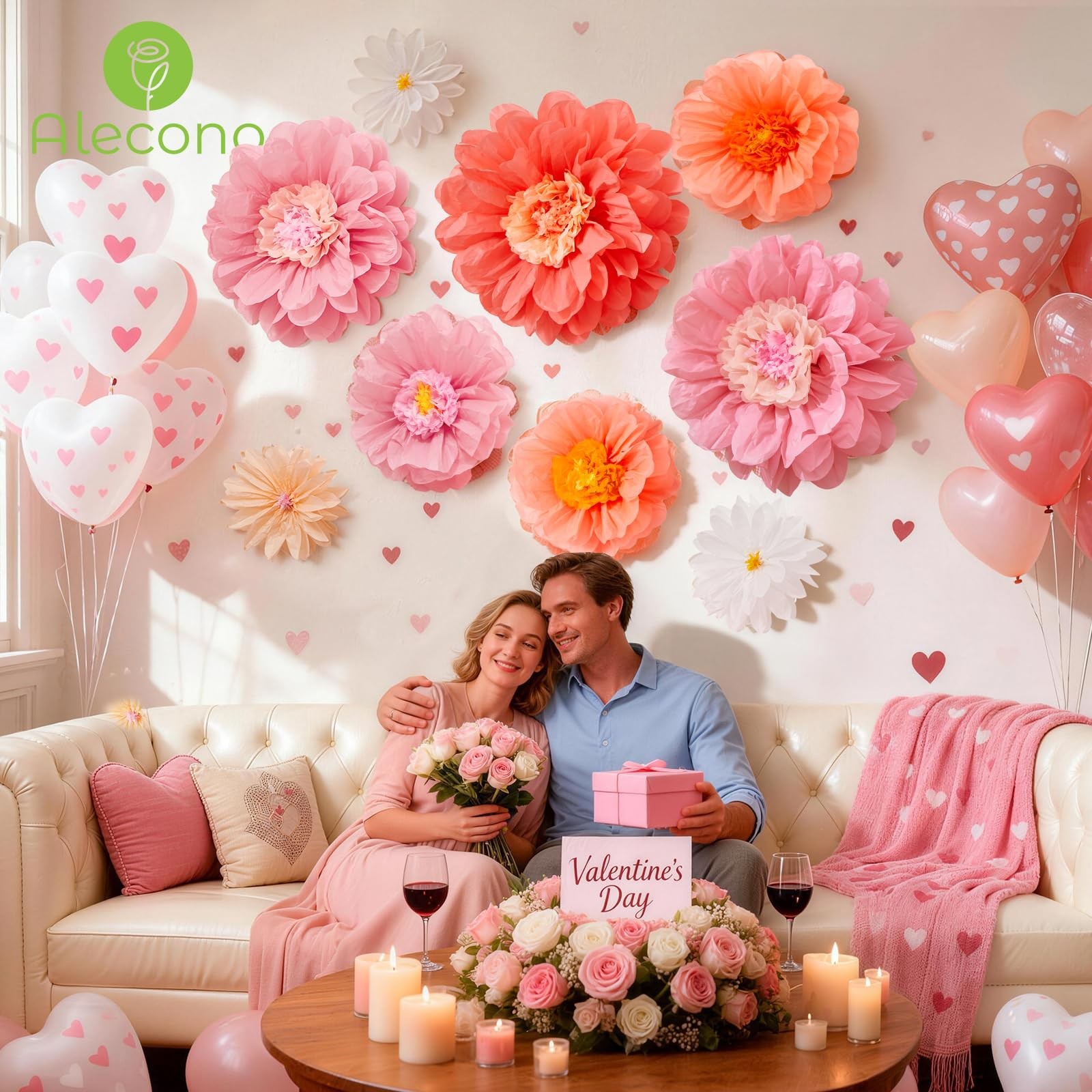 9 PCS Giant Handcrafted Tissue Paper Flowers Crepe Wall Decor 1424 Inch