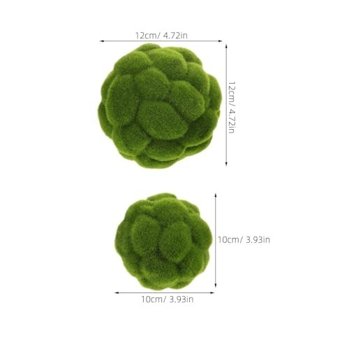 “2PCS Artificial Green Moss Balls – 10cm & 12cm Decorative Faux Grass Spheres fo