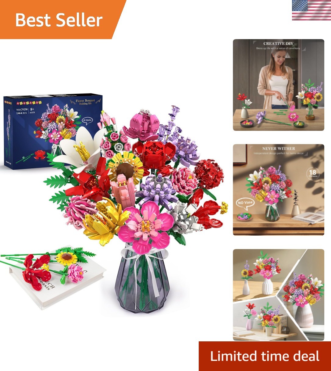 Elegant 1461PCS Artificial Flower Bouquet Set – Perfect DIY Gift for Loved Ones