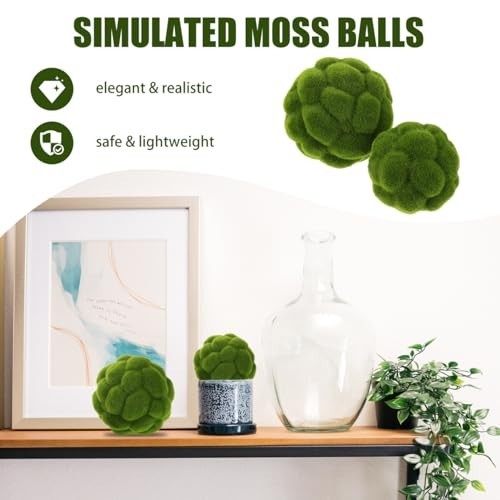 “2PCS Artificial Green Moss Balls – 10cm & 12cm Decorative Faux Grass Spheres fo