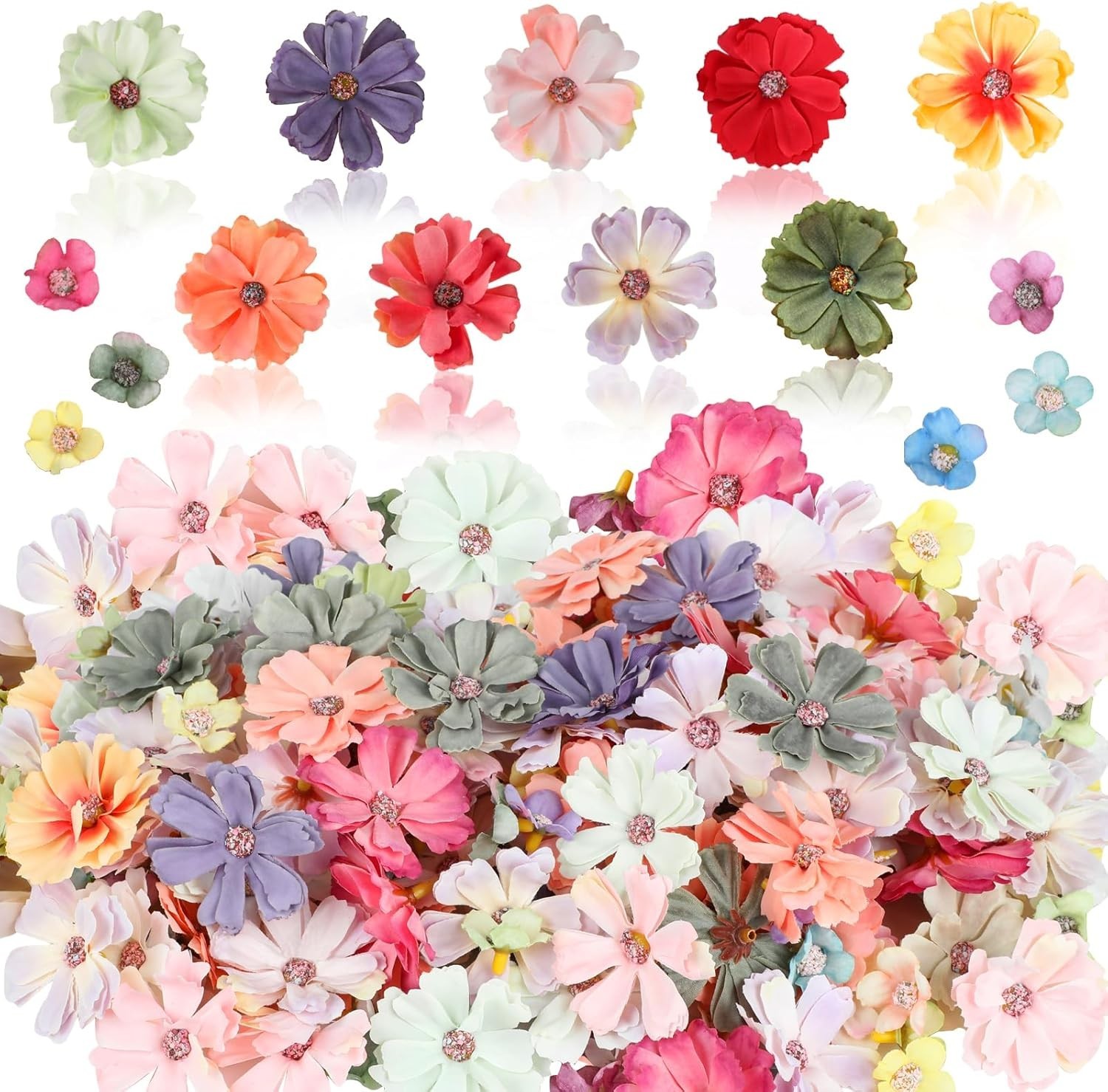 150pcs Mini Faux Flower for Crafts,Artificial Flower Heads Daisy Peony Flower…