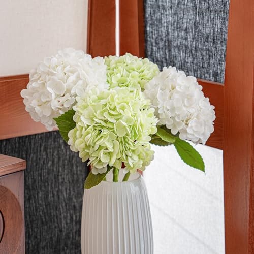 Large Soft Touch Artificial Hydrangea Flowers 2pcs White 2pcs Light Green