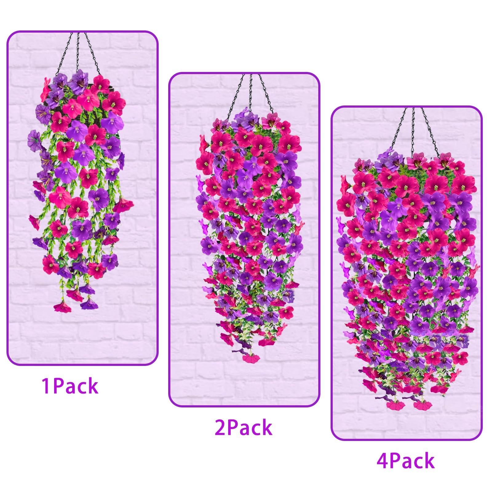 4PCS Artificial Hanging Flowers for Outdoors Summer Decoration, Upgrade UV Re…