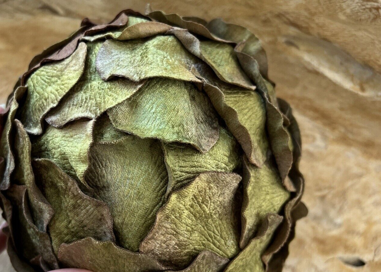 Decorative Artichoke Lightweight Green and Brown Velvety Leaves 10 ” Tall