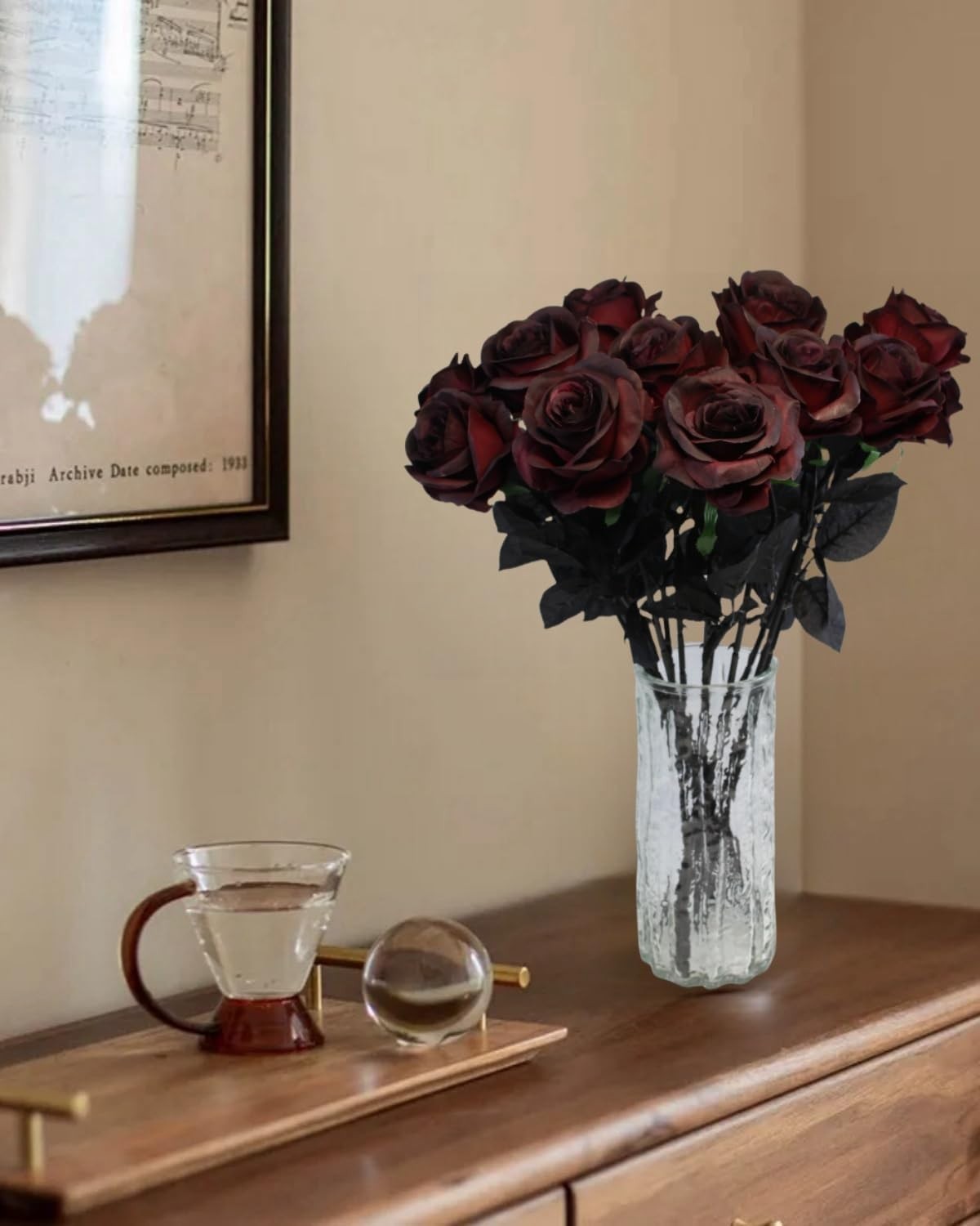 Artificial Roses Flowers, 12 Pcs Fake Burgundy Rose in Bulk, Long Stem Realis…