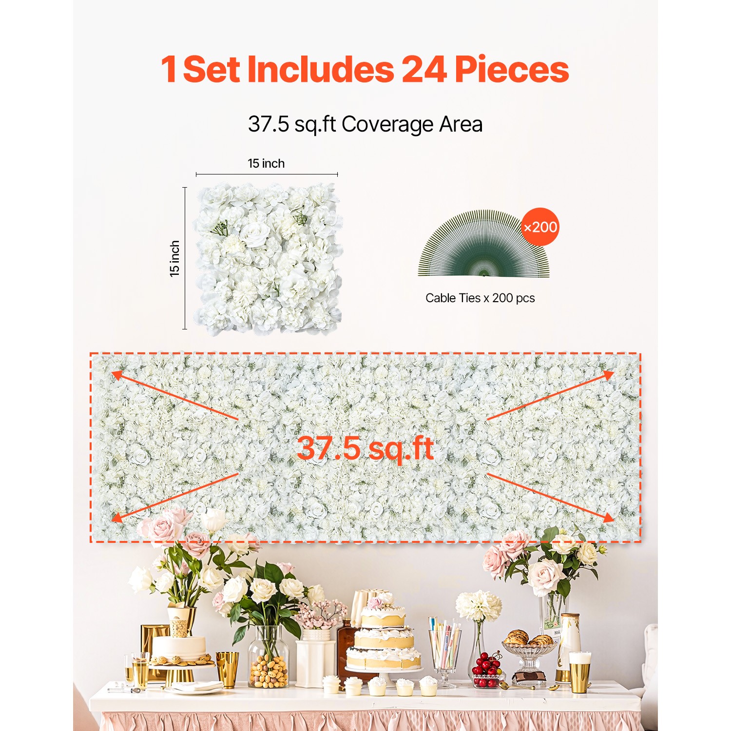 Uimoso 24pcs Artificial Silk Flower Wall Panel Floral Party Wedding Decor