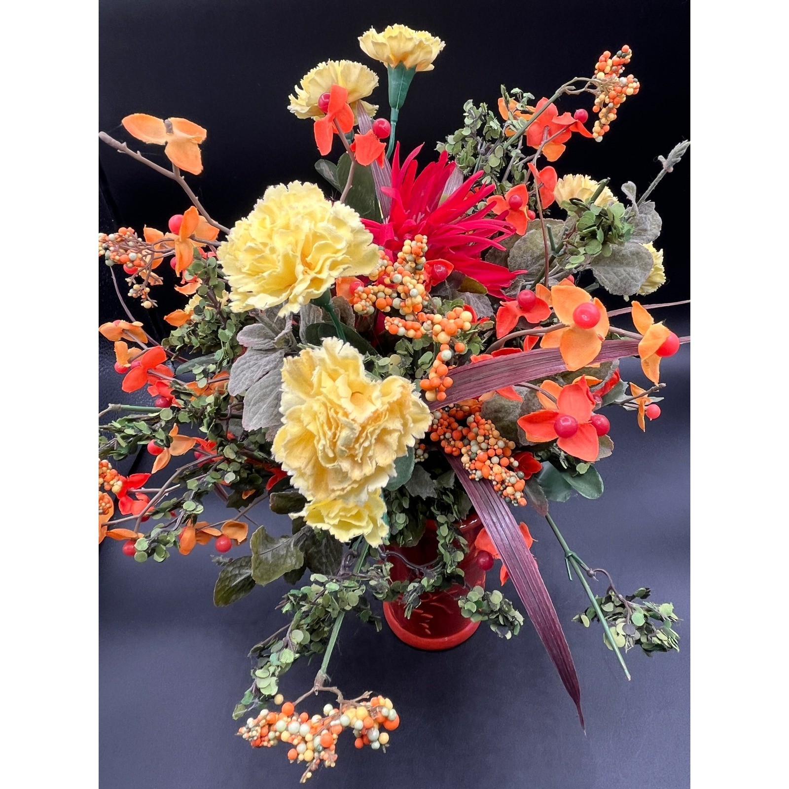 Burnt Orange Vase Faux Flower Arrangement 13″ Tall Autumn Colors Decor Fall