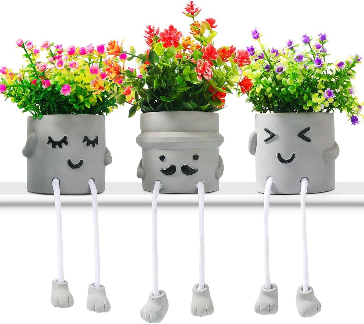 3Pack Fake Plants in Cute Pots, Indoor Faux Plants Decorations Lifelike with 60