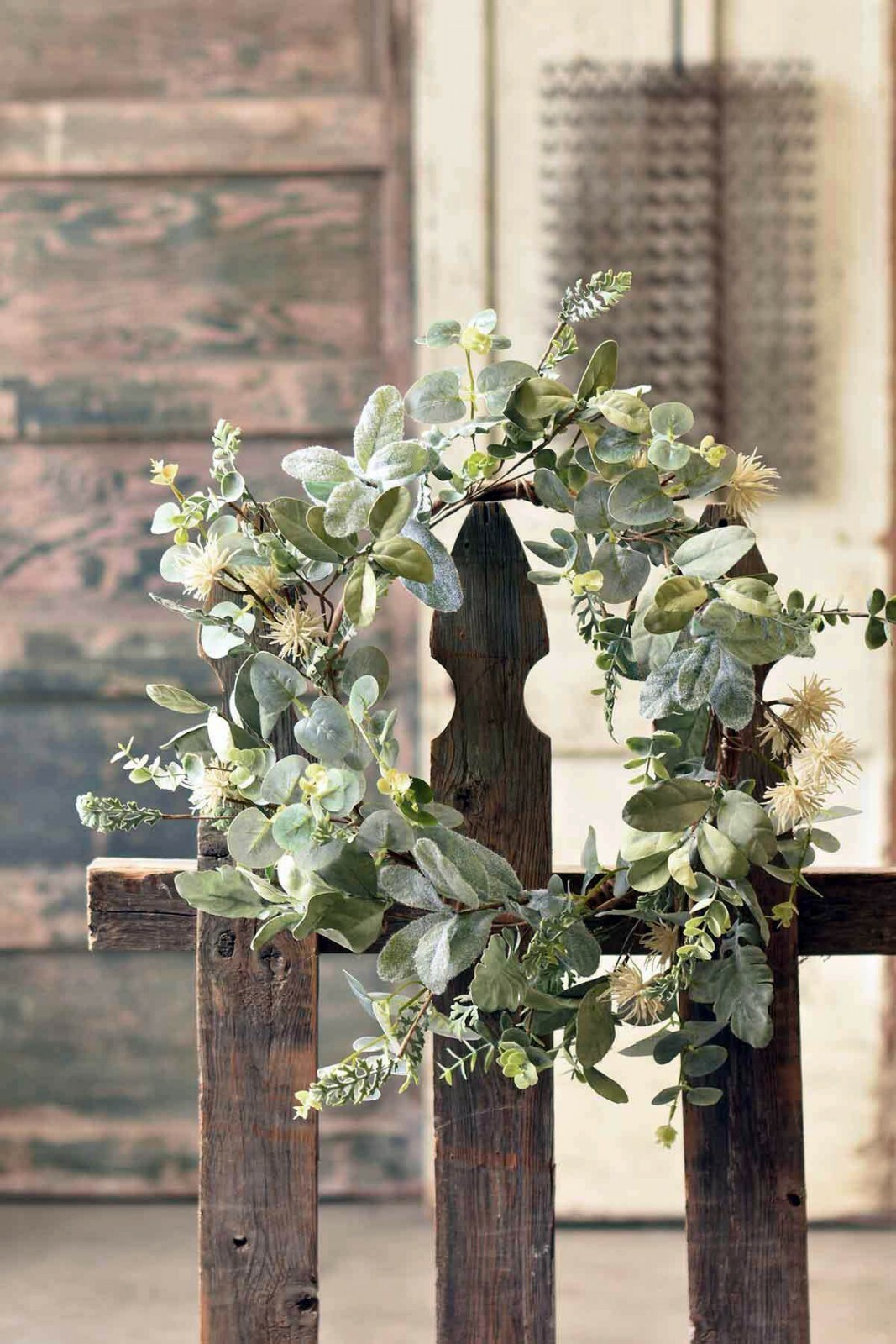 Floral Wreath 20 inch Sea Holly Artificial Greenery Coastal Wall Decor