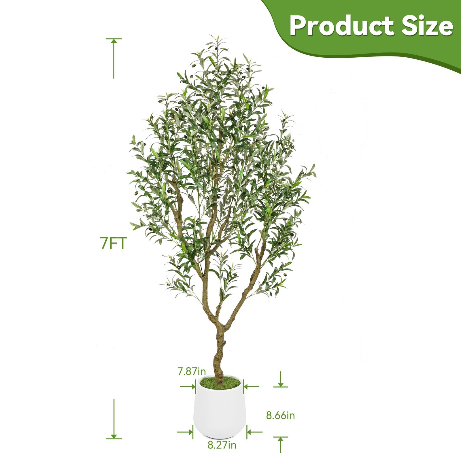 7ft Artificial Olive Tree with White Tall Planter, Realistic Leaves & Fruits …