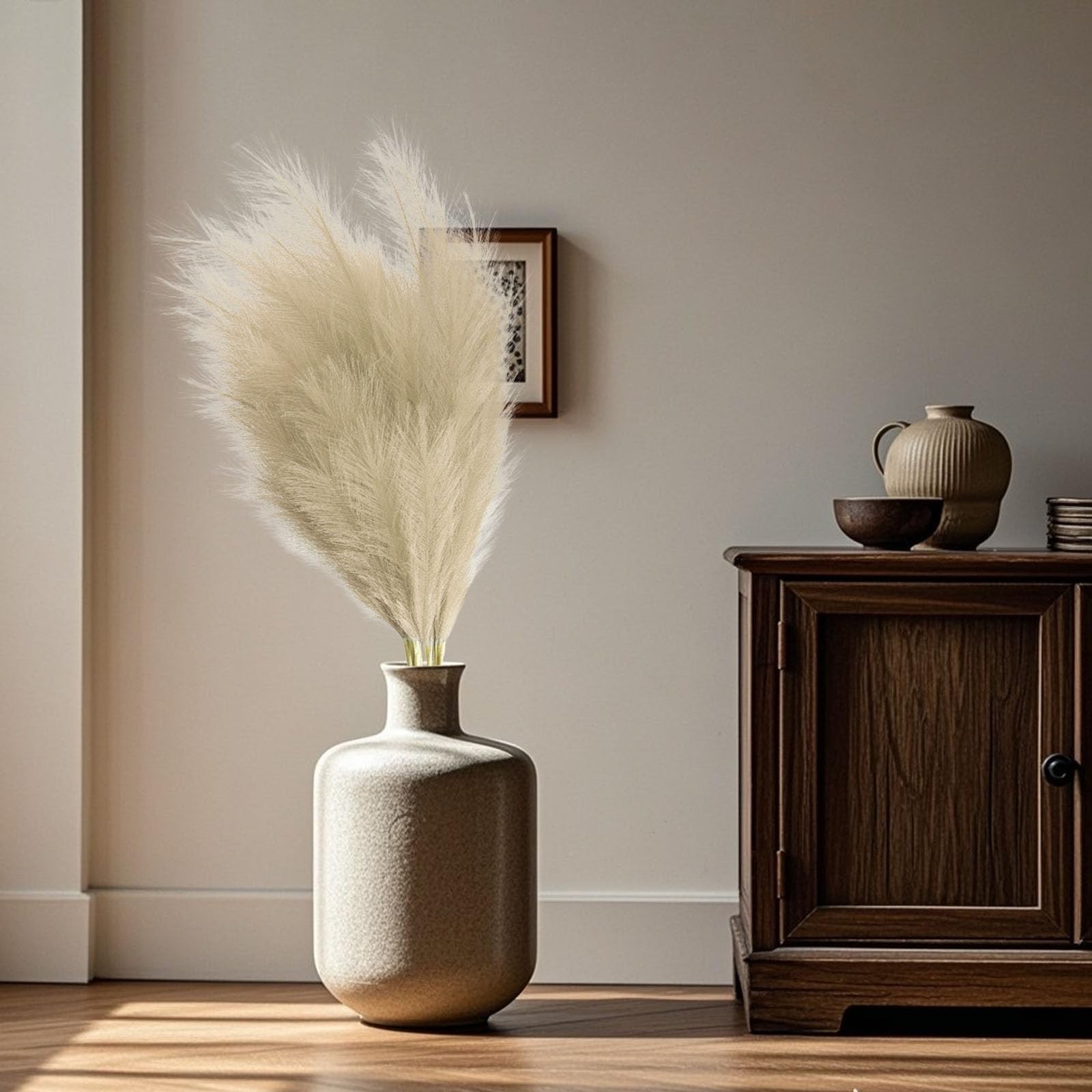 30 PCS 17 In Light Coffee Faux Pampas Grass Short Fluffy Faux Pompas