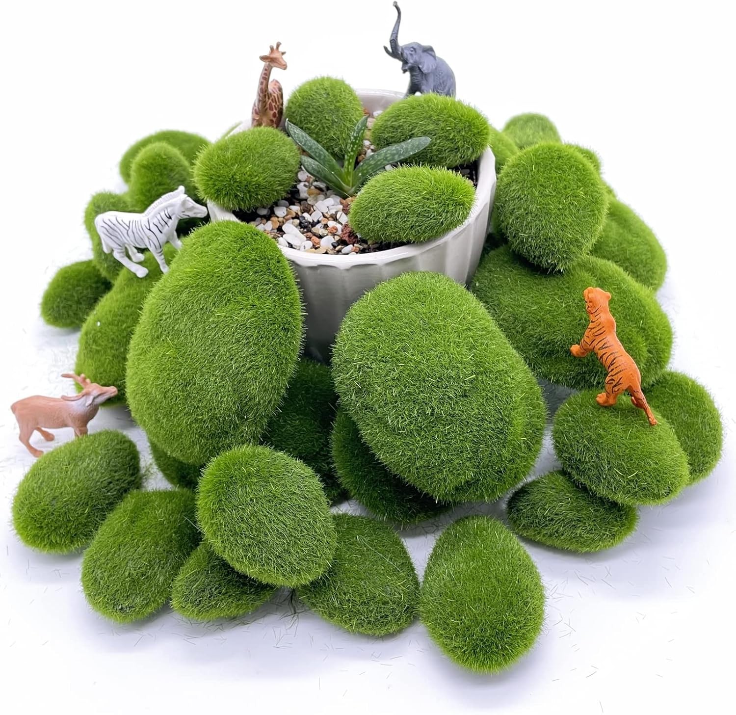 40PCS Artificial Moss Rocks Decorative Moss Balls Green Moss Covered Stones for