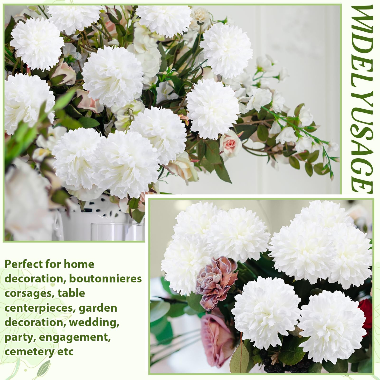 Ovveroche 36 Pcs Artificial Flowers Chrysanthemum, Fake Hydrangea Flowers wit…