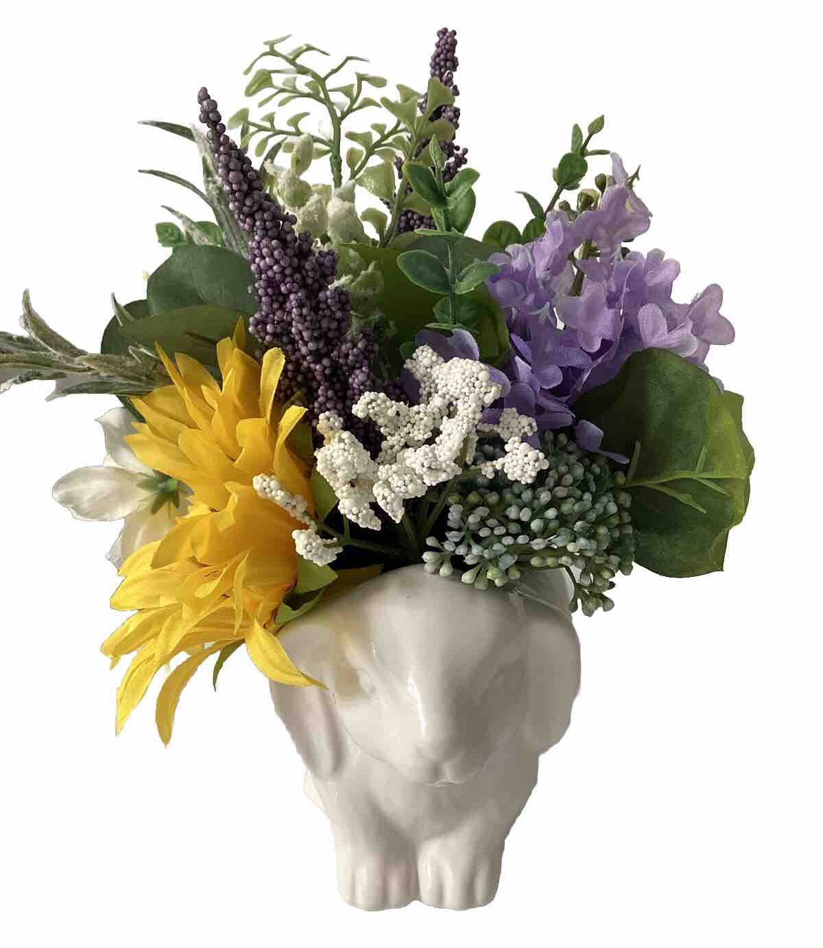 Cottage Ceramic Bunny Floral Decor “French Countryside” Sunflowers & Lavender