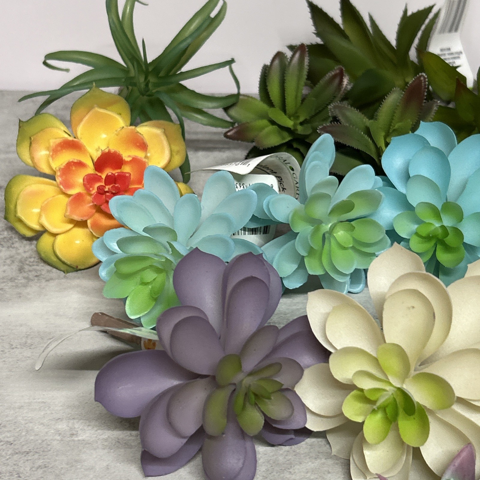 Succulent Picks Artificial Assorted Lot Of 16 Aloe Fern Flowers Blue Purple