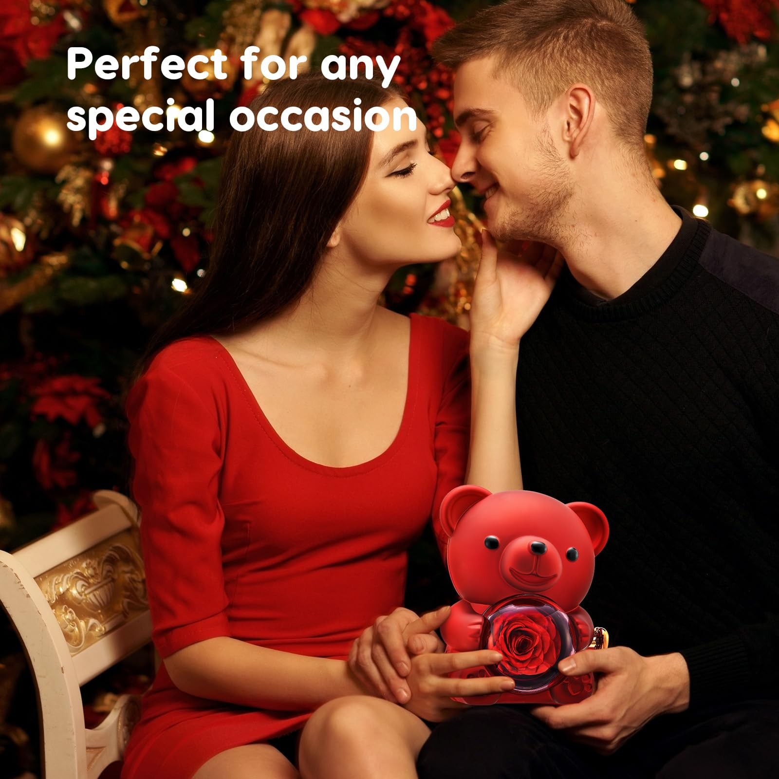 Romantic Teddy Red Bear with Preserved Rose – Real Rose in Elegant Black Gift…